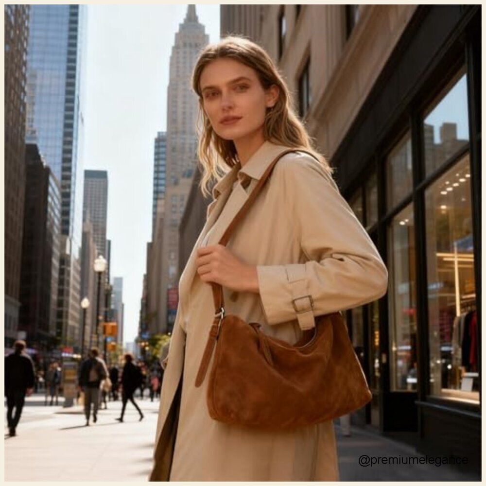 Suede Shoulder Bag Adjustable Strap Tote Handbag Slouchy Crossbody - Picture 3 of 7